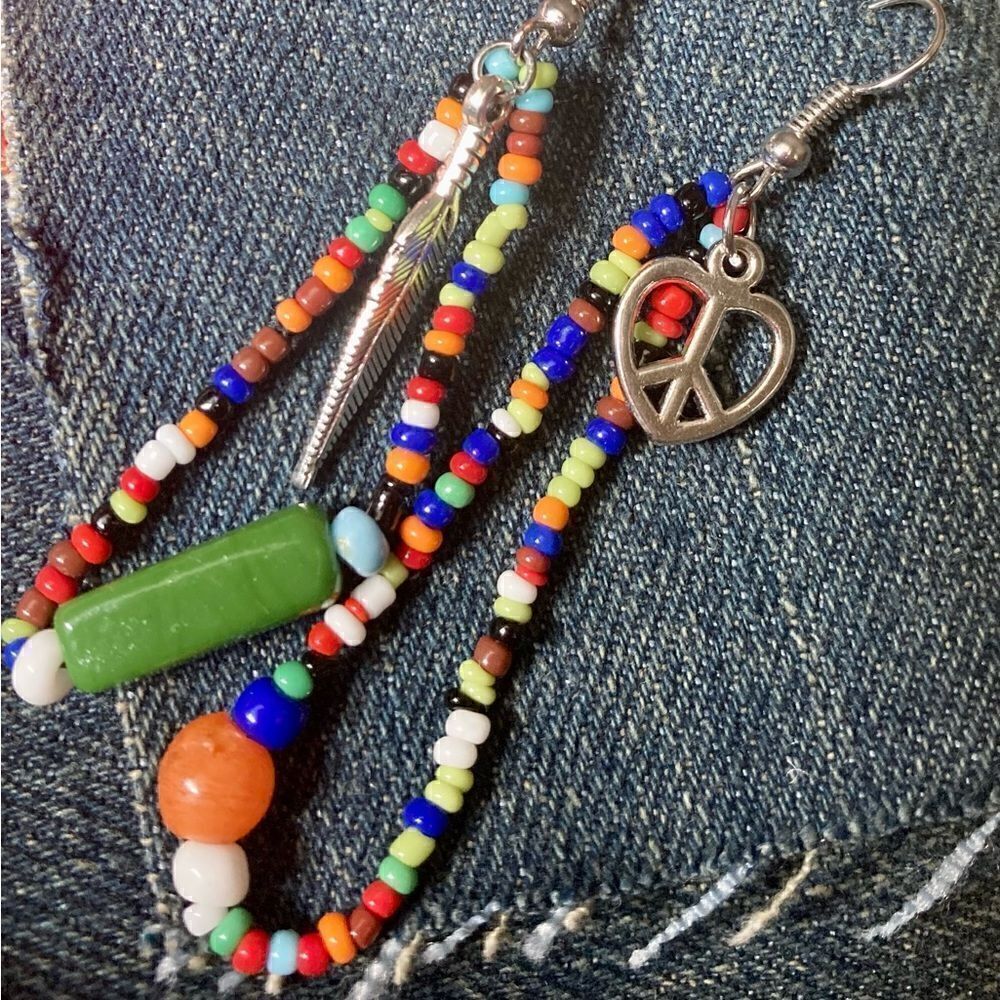 Hand Beaded Colorful Peace Earrings